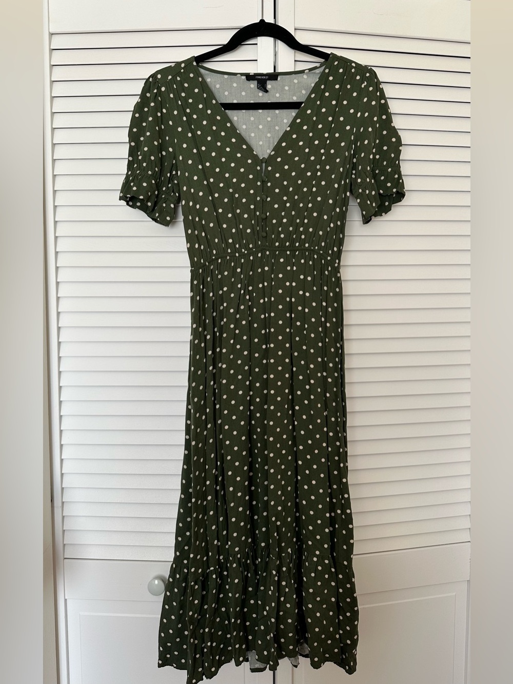 Forever 21 Olive Green Polka Dot Tea Dress Small